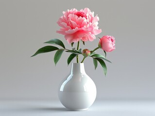 White vase with pink flowers on table - Powered by Adobe