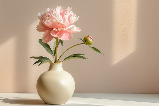 White vase with pink flowers on table