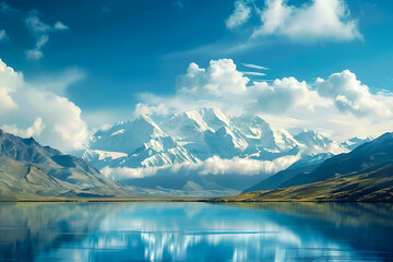Beautiful Tibet landscape with a lake and mountains
