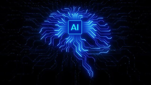 Digital Data moving on Circuit Board and CPU loop backgrounds. Computer Processing and organizing data. Abstract high tech Artificial intelligence (AI), data mining, modern computer technology surface