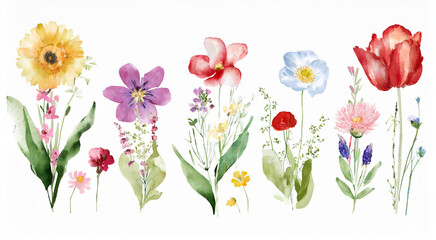 Summer Wild Flowers in Brush Style Watercolor