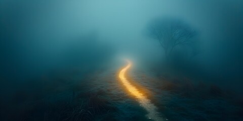 Pathway of Light Leading Through Enchanting Fog Inviting Viewer Into an Intriguing Journey of Discovery