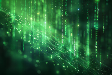 Vibrant Green Digital Data Rain in Cyber Matrix