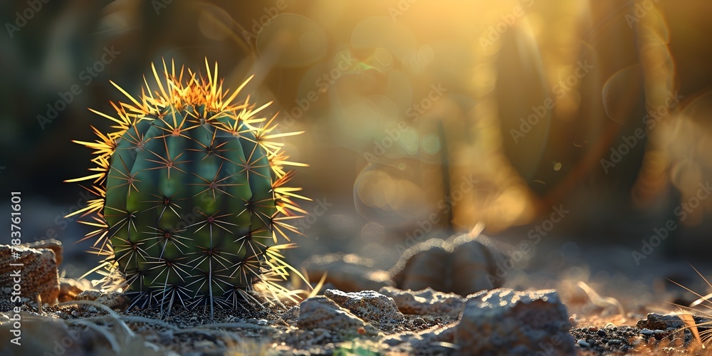 Poster resilient cactus catching the first light with intricate shadow patterns