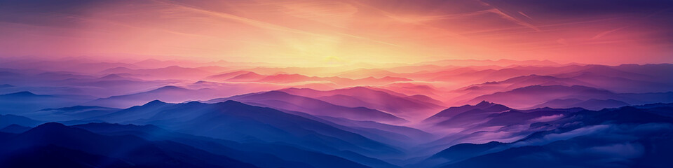 Majestic Mountain Layers at Sunrise with Colorful Sky