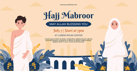 Flat social media promo template for hajj pilgrimage