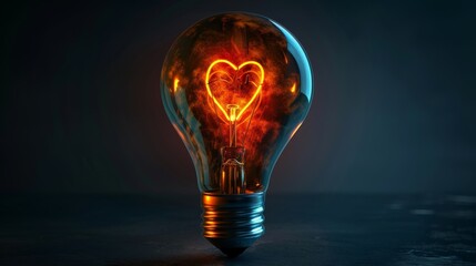 Inspiration and Motivation: A 3D vector illustration of a lightbulb with a heart filament - obrazy, fototapety, plakaty