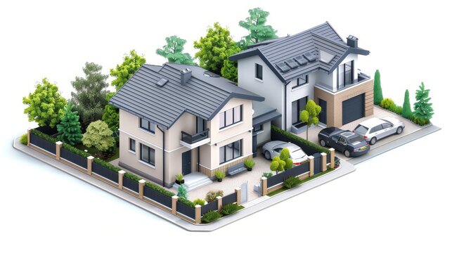 Real Estate: A 3D vector illustration of a real estate listing, with a detailed description and images of the property