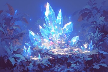 Fototapeta na wymiar crystal in the forest. Magical, illustration, stylized