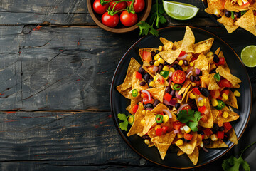 Mexican nachos chips with salsa and guacamole - 783765061