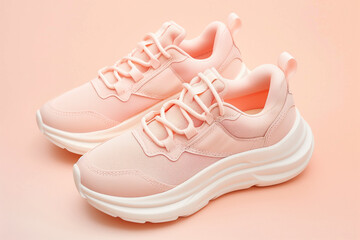 pink sneakers on a pastel background - 783765206