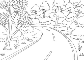 Forest road graphic black white landscape sketch illustration vector  - 783765211