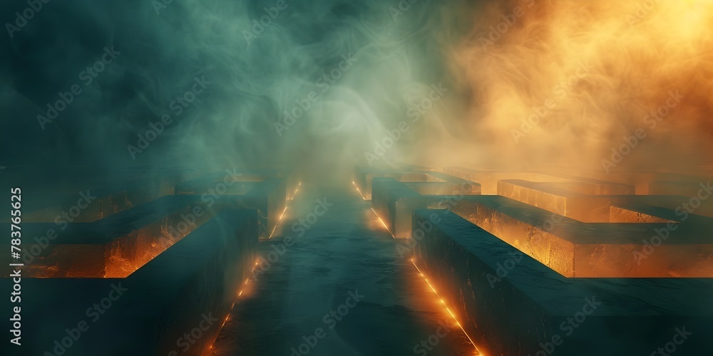 Aufkleber maze of light beams navigating through ethereal fog symbolizing complexity and mystery