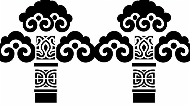 Series of Decorative Column Capitals in Black and White
