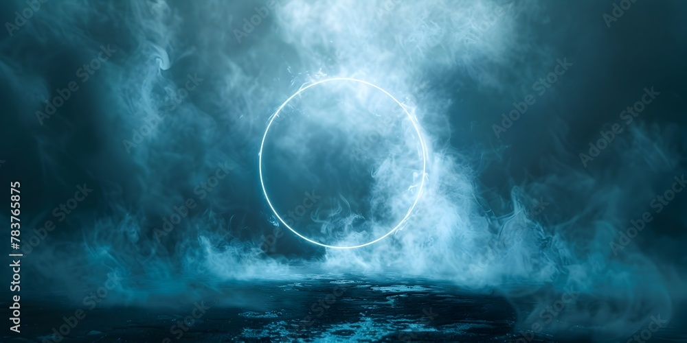 Poster mystical circular portal of light shrouded in ethereal fog evoking a dimensional gateway to the unkn