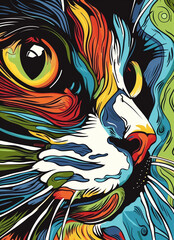 Colorful Abstract Cat Illustration in Pop Art Style
