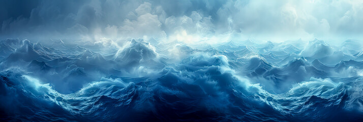 Majestic Ocean Waves Under Stormy Skies - obrazy, fototapety, plakaty