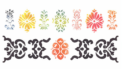 Colorful Floral and Ornamental Design Elements Set
