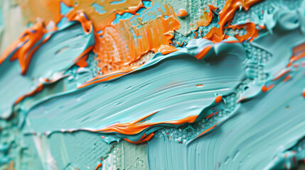 Mint and orange paint strokes on a textured surface.