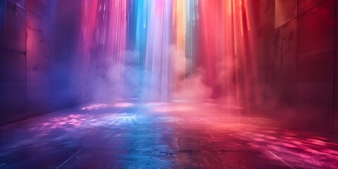 A Kaleidoscopic Light Dispersion Through Fog Casting Vibrant Colors Upon the Floor