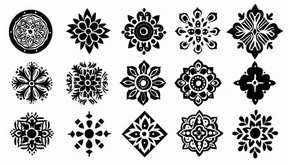 Collection of Black Mandala Patterns on White Background
