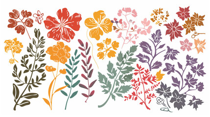 Autumnal Floral Illustrations on White Background
