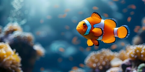 Fototapeta na wymiar Vibrant Clownfish in the Sunlit Ocean Highlighting the Diversity of Marine Life