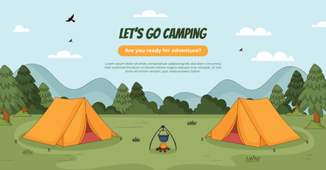 Hand drawn camping adventure facebook template - obrazy, fototapety, plakaty