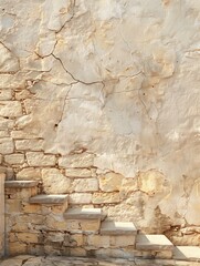 Sunlit Textured Wall with Ancient Stone Steps