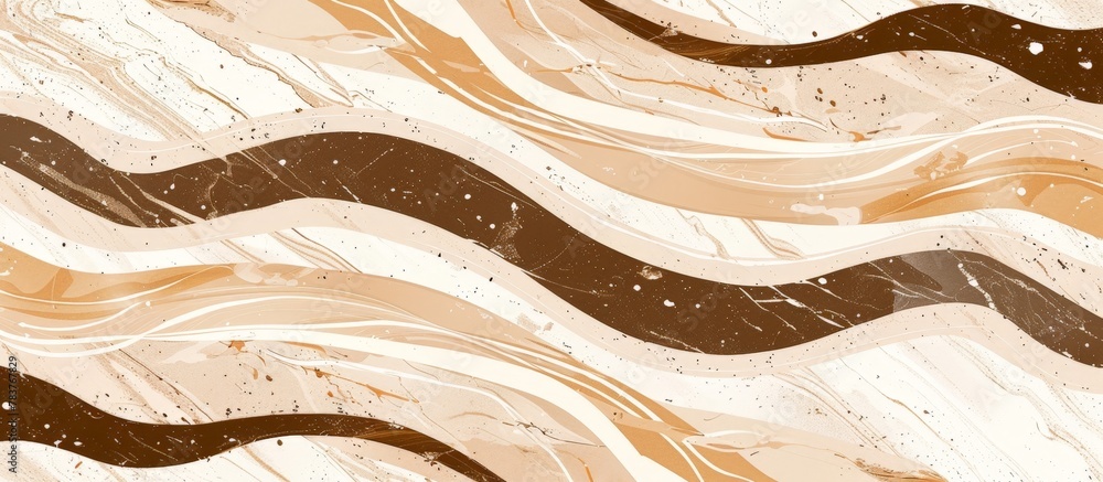 Poster brown and white marble surface with wavy pattern in close-up view, creating a unique and textured de