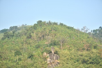 Khao Hua Muak big rock look like wearing hat on mountain in Thailand