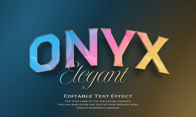 ”Onyx Elegant” Editable title logo text style effect in blue, pink and bright gold gradation thin golden border, sans serif typeface
 - obrazy, fototapety, plakaty
