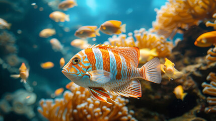 Fototapeta na wymiar Vibrant Coral Reef with Tropical Fish Underwater