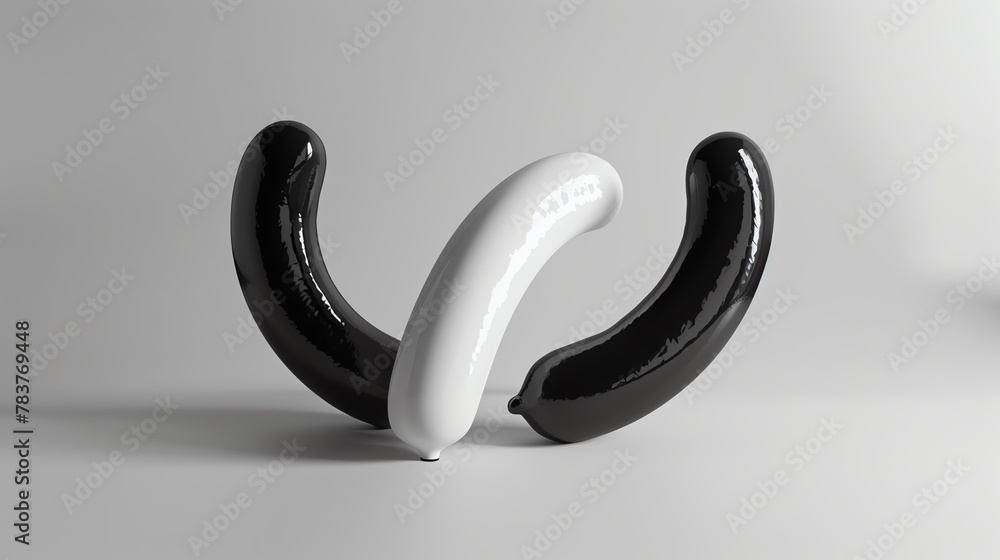 Poster abstract composition of a white curved object against a grey backdrop expressing minimalism and cont