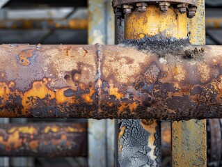 Close up rusty corroded industrial pipes.