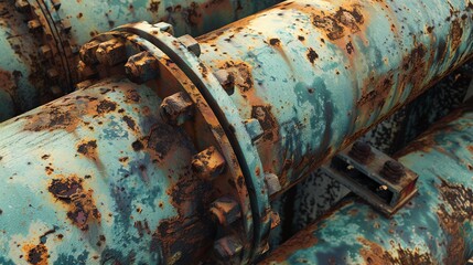Close up rusty pipes with green corrosion.