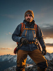 A mountaineer reaching the summit of a mountain