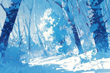 Fototapeta na wymiar Winter forest, wallpaper, background, anime