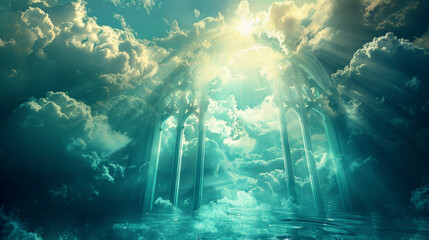Intricate gates to heaven high in the skies - obrazy, fototapety, plakaty