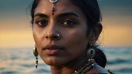 Portrait of an Indian woman submerged in the sea