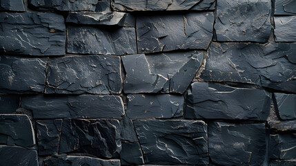 Black slate brick wall background, dark abstract granite pattern