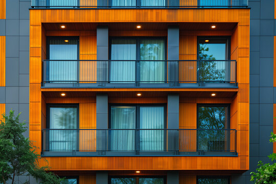 A tall building featuring a plethora of windows and balconies in a modern design