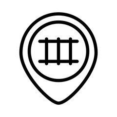 Railway crossing, location, placeholder, map marker vector icon on white background.