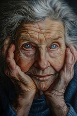 Ai ritratto di donna anziana malinconia 01 - obrazy, fototapety, plakaty