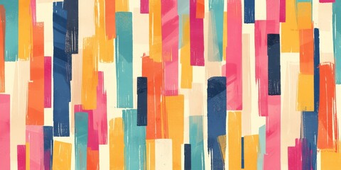 Abstract seamless pattern with colorful vertical stripes, brush strokes in the style of pink blue green yellow orange and teal colors.  - obrazy, fototapety, plakaty