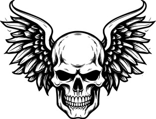 Fototapeta premium Skull With Wings | Black and White Vector illustration