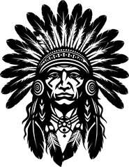 Indian Headdress - Black and White Isolated Icon - Vector illustration
