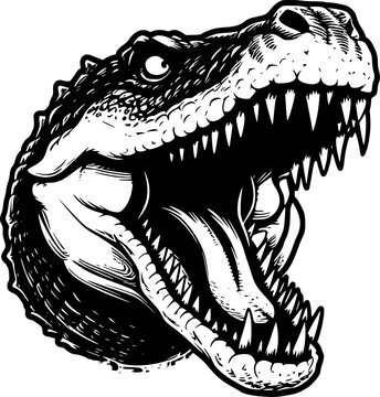 black and white dinosaur head roaring clip art preview