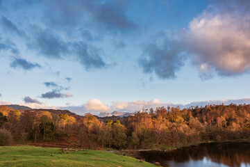 Beautiful Spring landscape image in Lake District looking towards Langdale Pikes during colorful sunset - 783776088