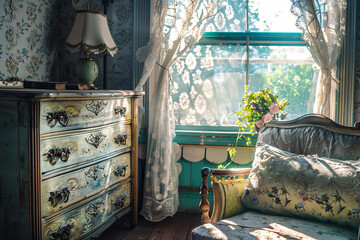 Antique dresser near a window